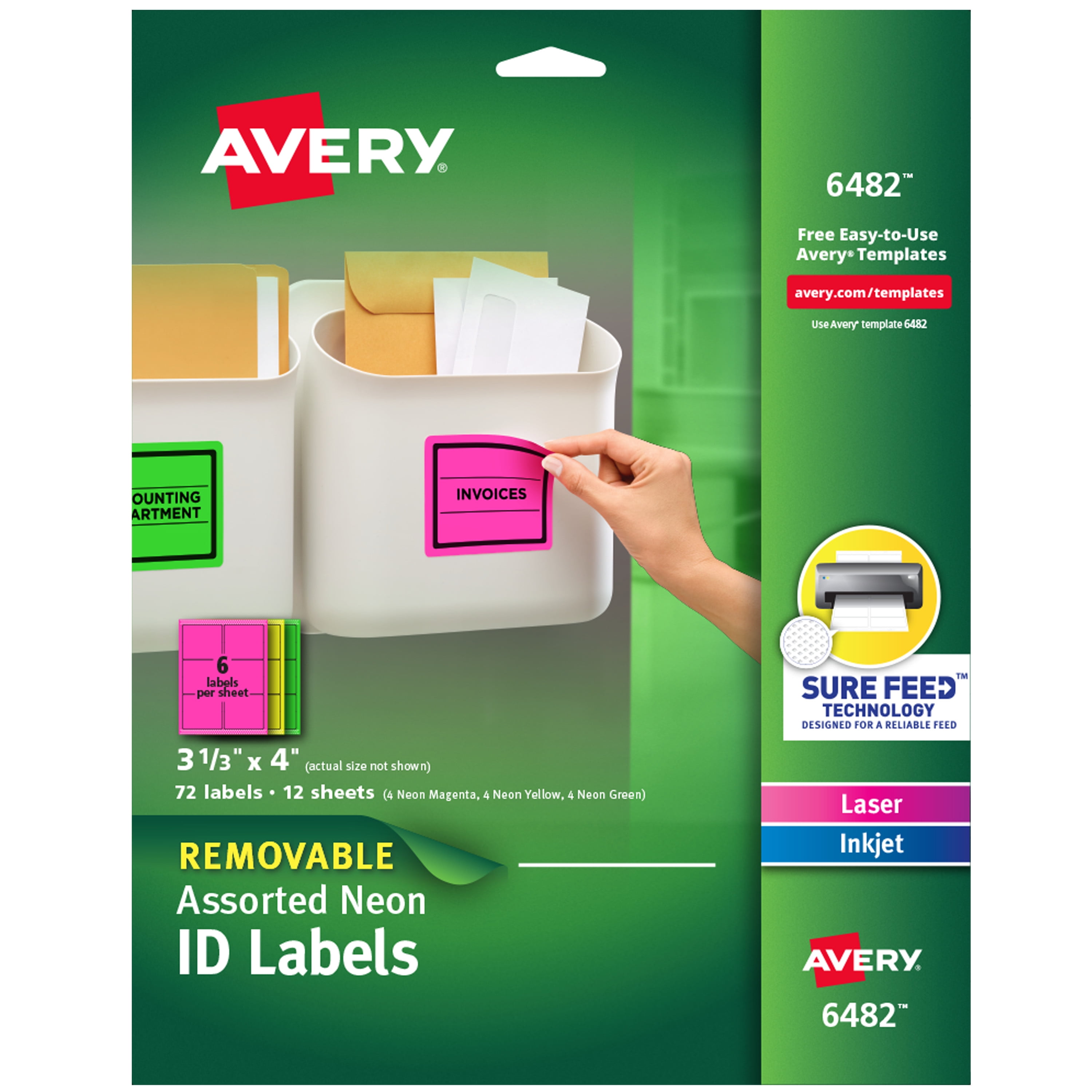 Avery Removable Multipurpose Labels, Assorted Neon, 3-1/3 x 4, 120 Labels (6481)