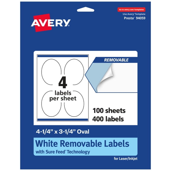 Avery Removable Oval Labels, 4.25" x 3.25", 400ct