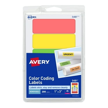 Avery Removable Print or Write Color Coding Labels, Assorted Colors, 1 x 3 Inches, 200 Labels (5481)