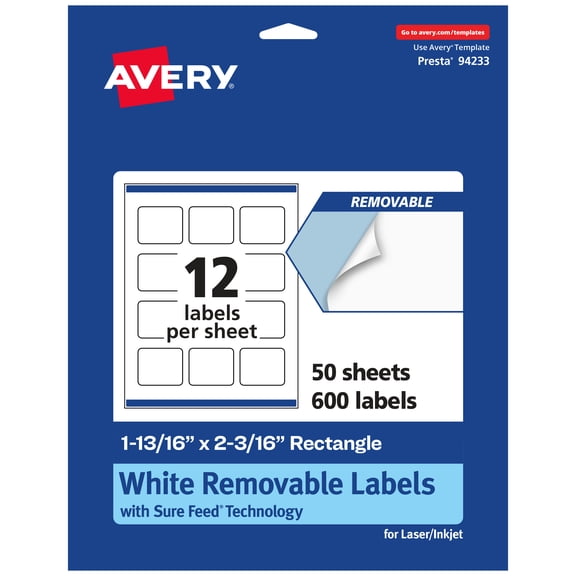 Avery Removable Rectangle Labels, 1-13/16" x 2-3/16", 600ct