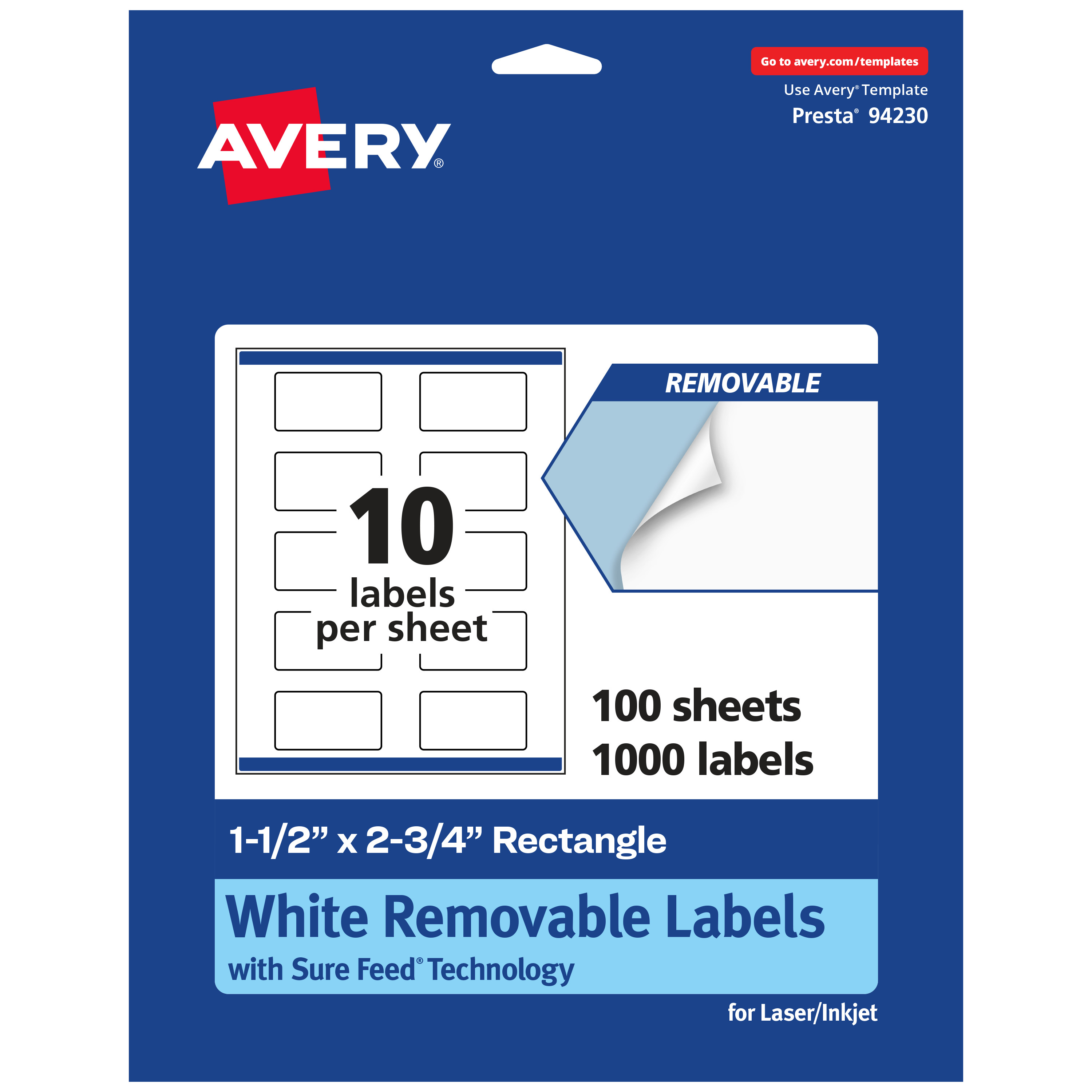 Avery Removable Rectangle Labels, 1.5" x 2.75", 1,000ct