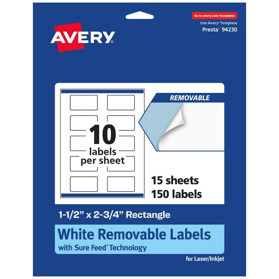 Avery Removable Rectangle Labels, 1.5" x 2.75", 150ct