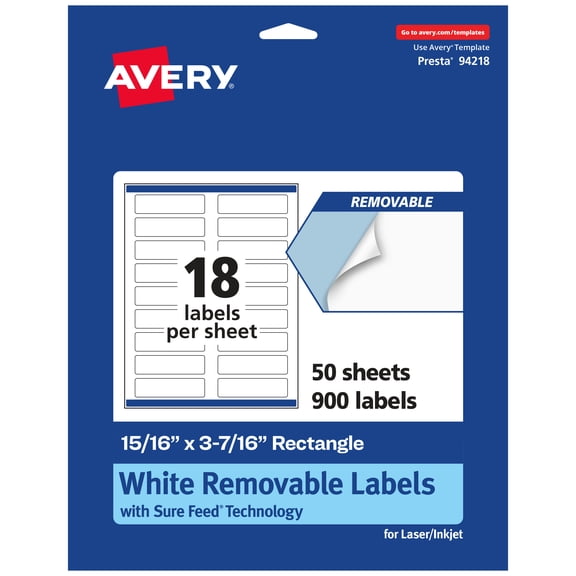 Avery Removable Rectangle Labels, 15/16" x 3-7/16", 900ct