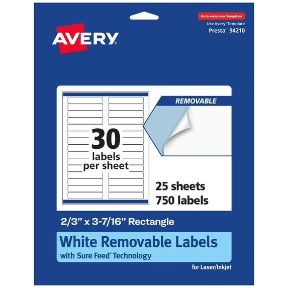Avery Removable Rectangle Labels, 2/3" x 3-7/16", 750ct