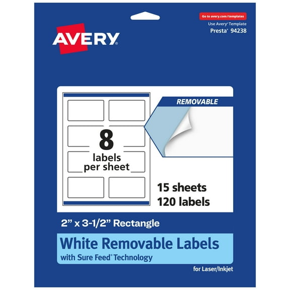 Avery Removable Rectangle Labels, 2" x 3.5", 120ct