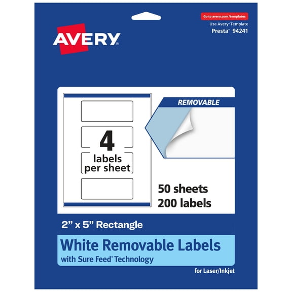 Avery Removable Rectangle Labels, 2" x 5", 200ct