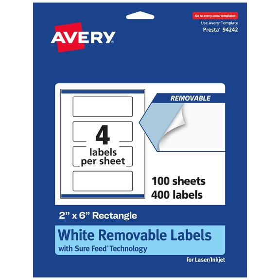 Avery Removable Rectangle Labels, 2" x 6", 400ct