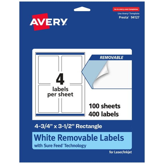 Avery Removable Rectangle Labels, 4.75" x 3.5", 400ct
