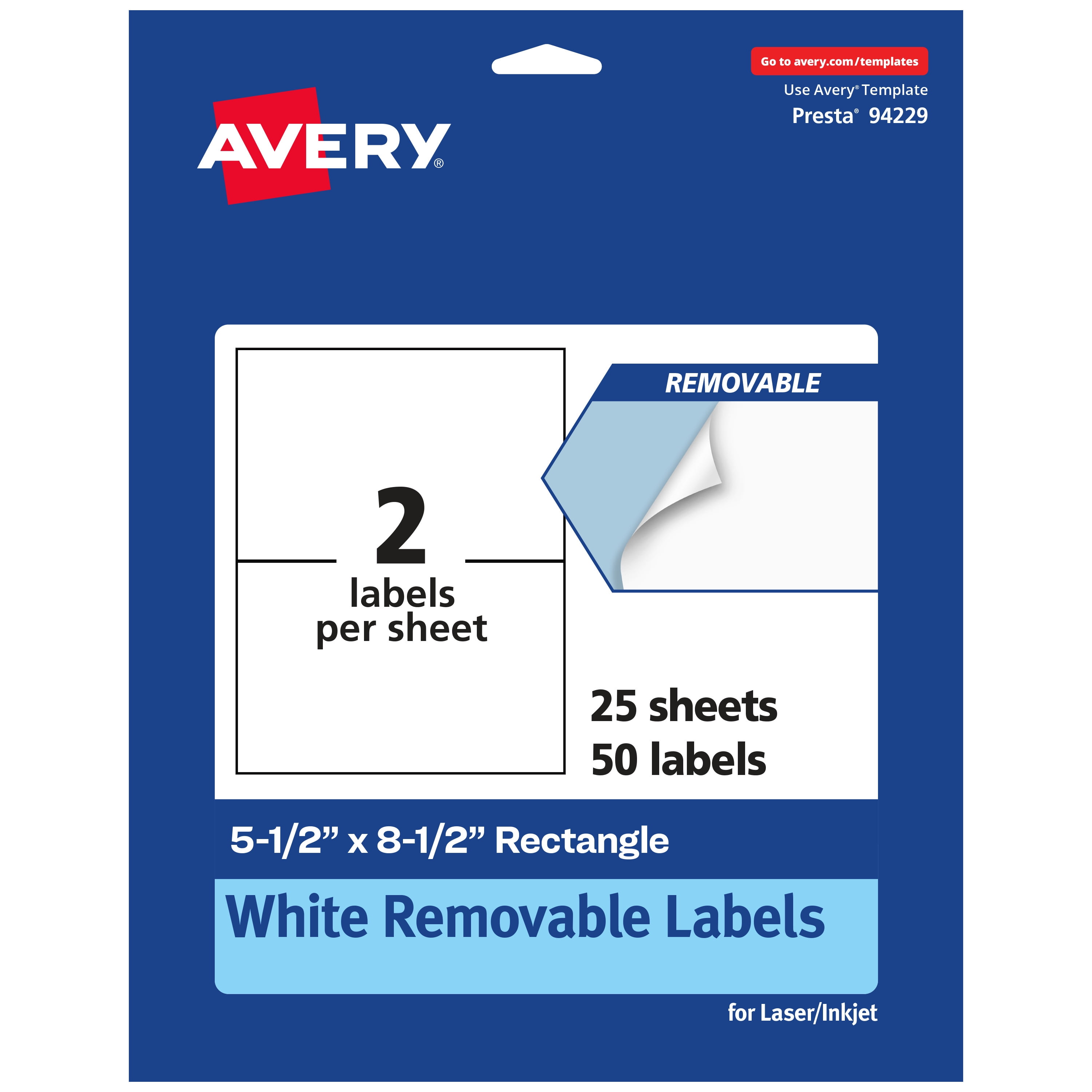 Avery Removable Rectangle Labels, 5.5" x 8.5", 50ct