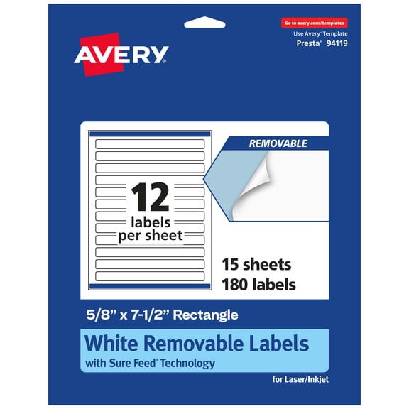 Avery Removable Rectangle Labels, 5/8" x 7-1/2", 180ct