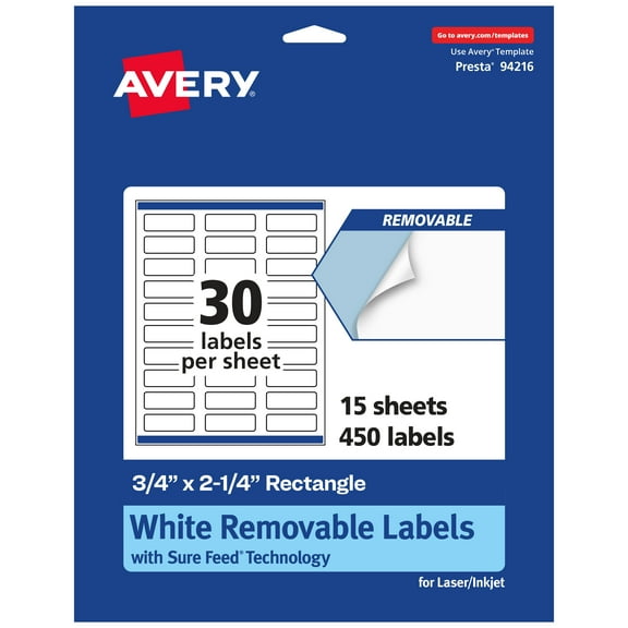 Avery Removable Rectangle Labels, .75" x 2.25", 450ct