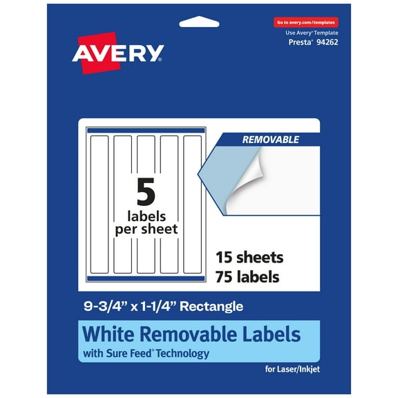 Avery Removable Rectangle Labels, 9.75" x 1.25", 75ct