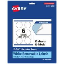 Avery Removable Round Labels, 2.75" Diameter, 90ct