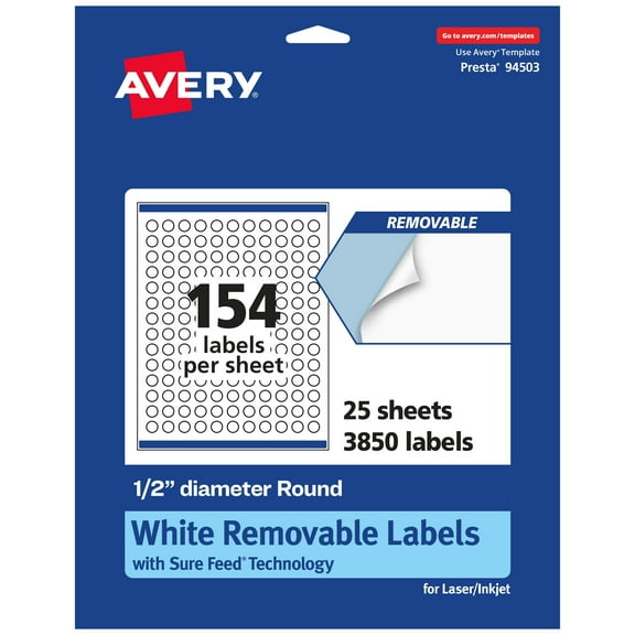 Avery Removable Round Labels, .5" Diameter, 3,850ct