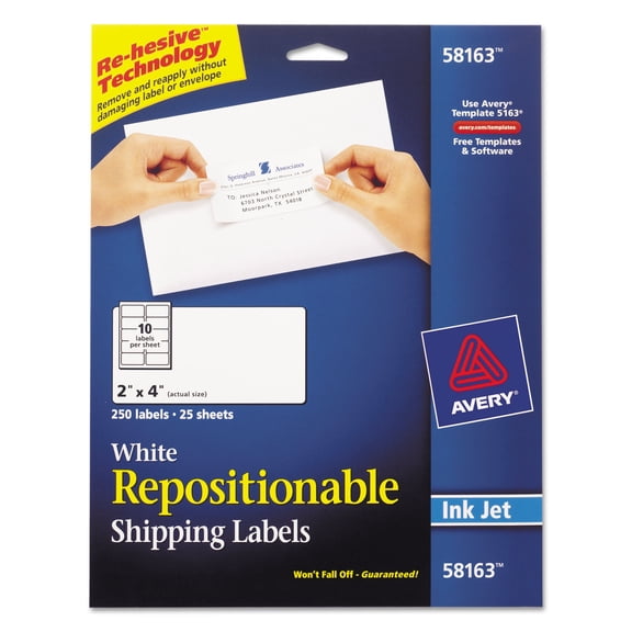 Avery Repositionable Labels, Sure Feed, 2" x 4", 250 Labels (58163)