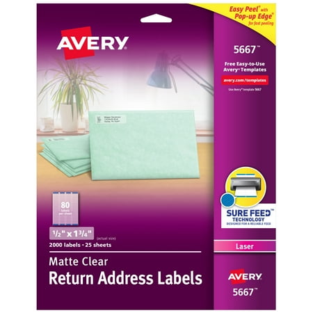 Avery Return Address Labels, 1/2" x 1-3/4", 2000 Clear Labels (5667)