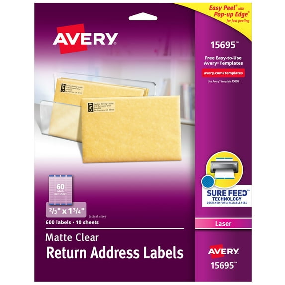 Avery Return Address Labels, 2/3" x 1-3/4", 600 Clear Labels (15695)