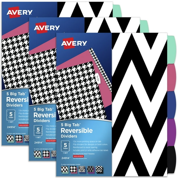 Avery Reversible Fashion Big Tab Dividers for 3 Ring Binder, Assorted