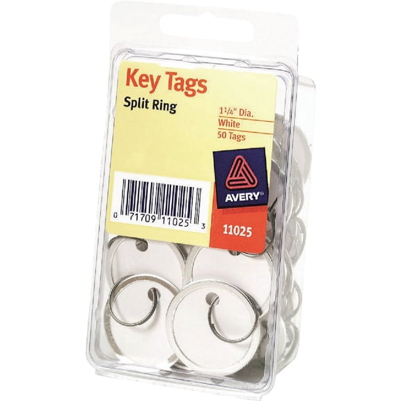 Avery Round 1-1-4 In. Split Key Ring Card Stock Tag with Metal Rim, (50-Pack) 11025 973459