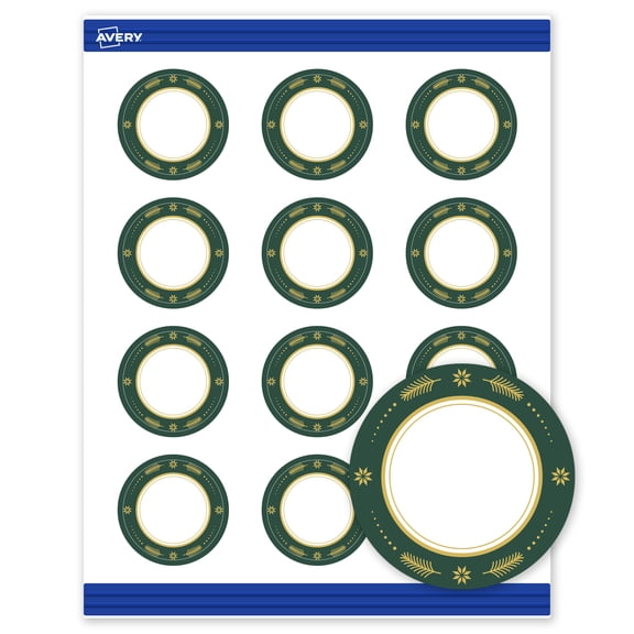 Avery Round Cards, 2" Diameter, Gold-Green Border, Matte, 120ct