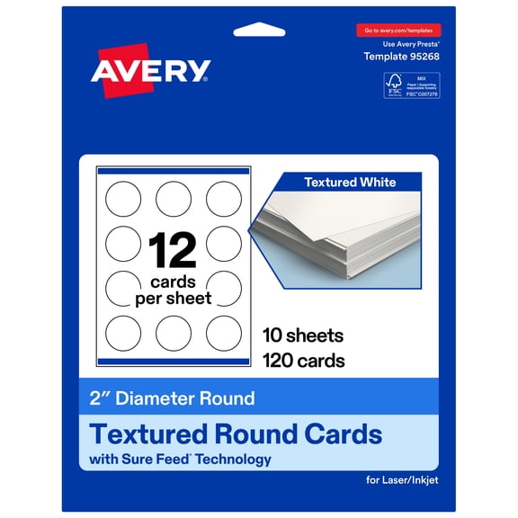 Avery Round Cards , 2" Diameter, Textured Matte, 120 Total