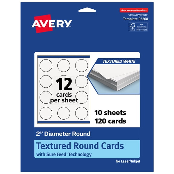 Avery Round Cards , 2" Diameter, Textured Matte, 120 Total