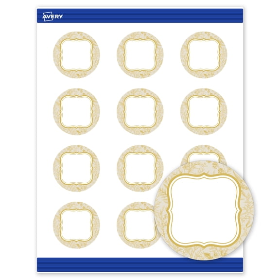 Avery Round Cards, 2", Flourish Gold Florals Design, Matte