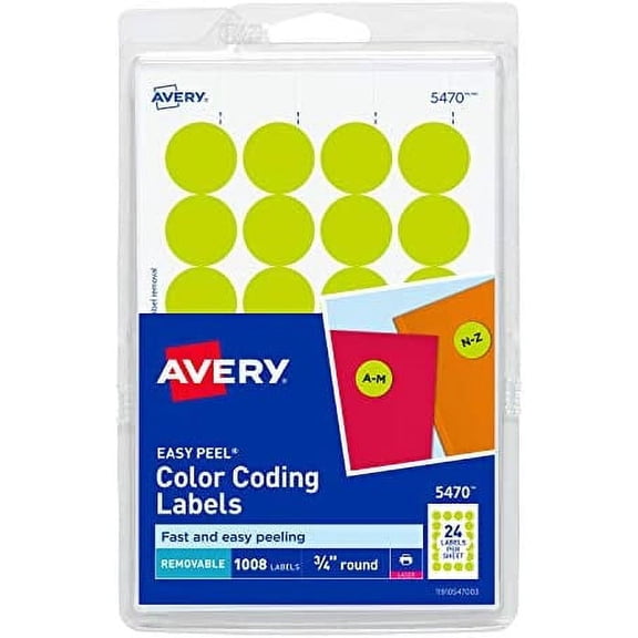 Avery Round Color-Coding Labels 3/4 in, Neon Yellow, 1008/Pack - AVE05470