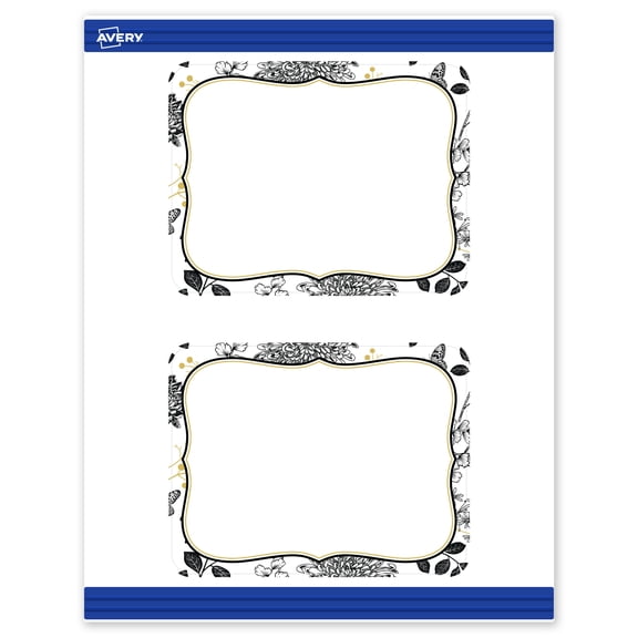 Avery Round Corner Postcards, Gold Flourish & Black Florals, Matte