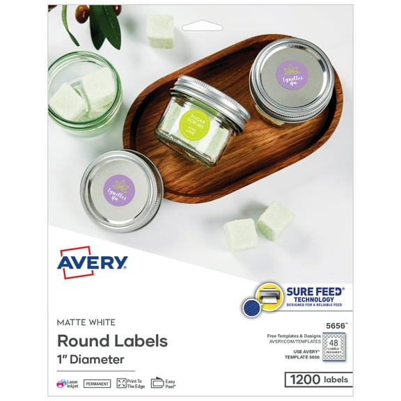 Avery Round Labels, 1" Diameter, Permanent, 1,200 Labels (5656)