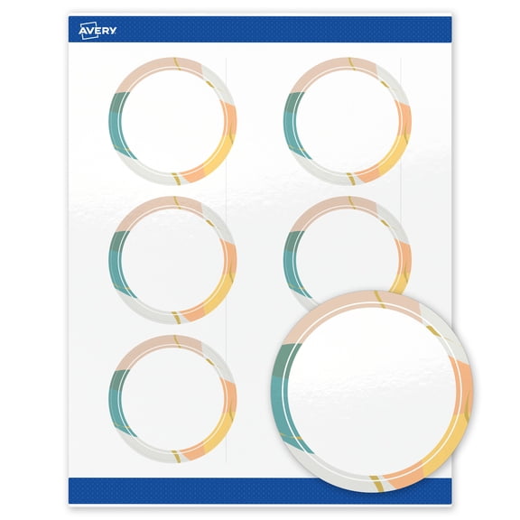 Avery Round Labels, 3", Color Block with Gold Specs Design, Glossy