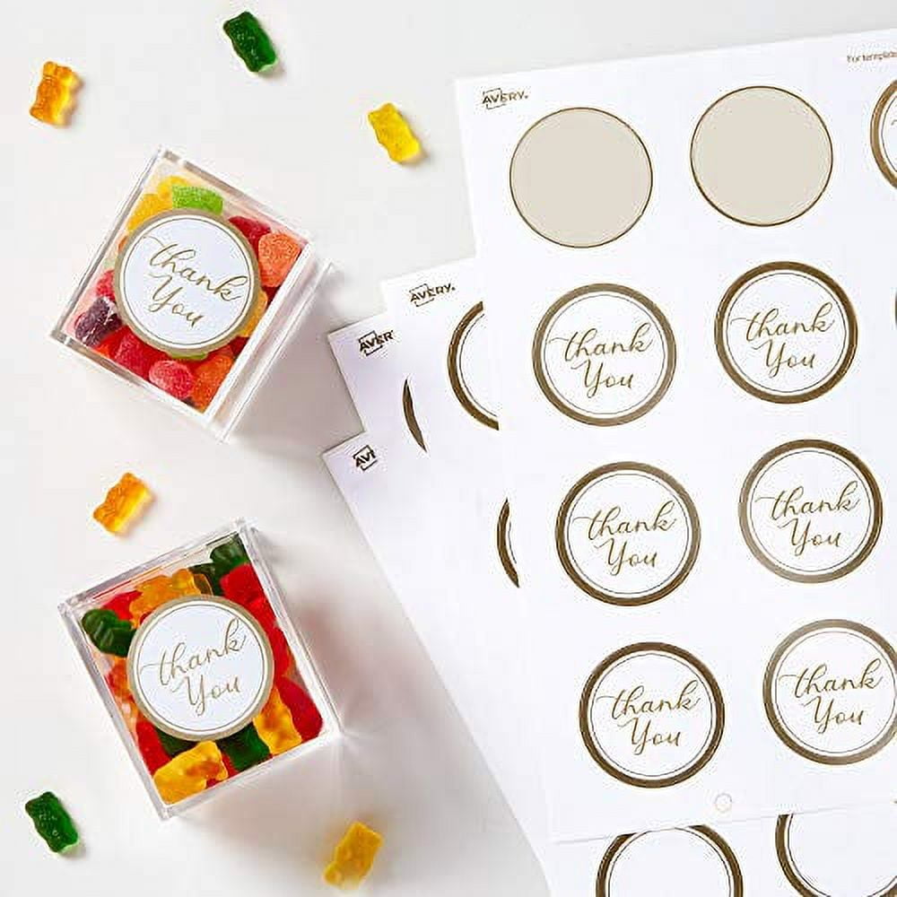 Avery Round Labels, Matte White with Metallic Gold Borders, 120 Blank ...