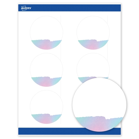 Avery Round Labels, Watercolors Design, 3" Diameter, 60ct, Matte, Iridescent Watercolors
