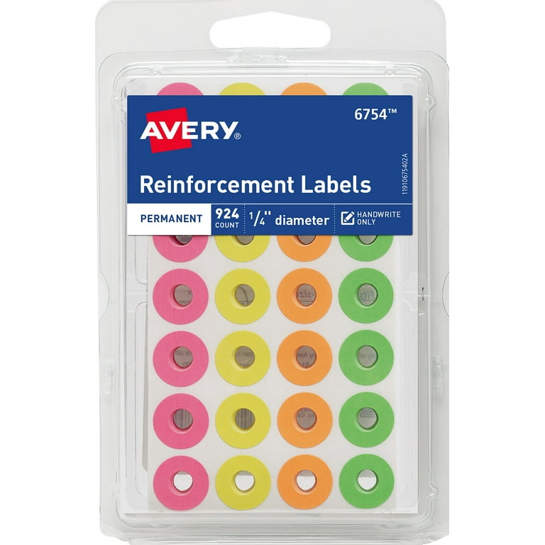 Avery Self-Adhesive Plastic Reinforcement Labels in Dispenser, 1/4