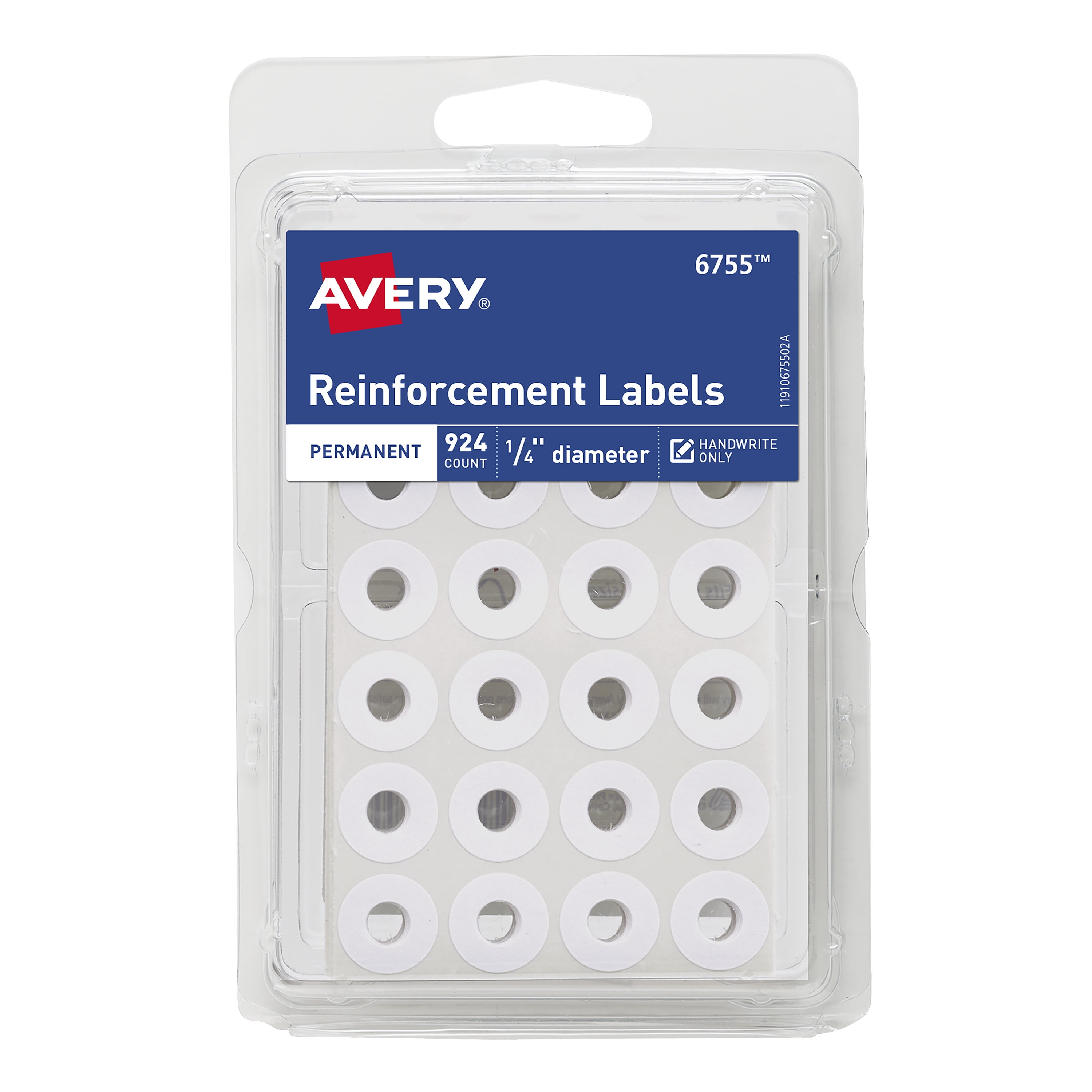 Avery Round Reinforcement Labels, White, 1/4, Permanent, 924