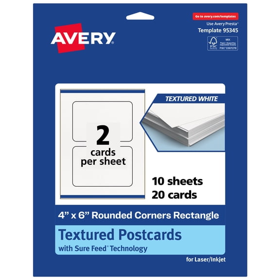 Avery Rounded Corners Postcards , 4" x 6", Matte, 20 Total