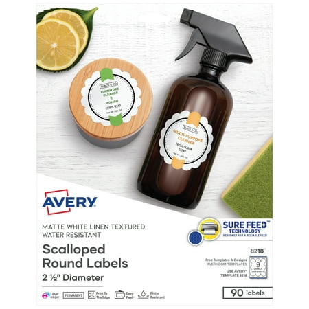 Avery Scallop Round Labels, Sure Feed, 2-1/2", 90 Labels (8218)