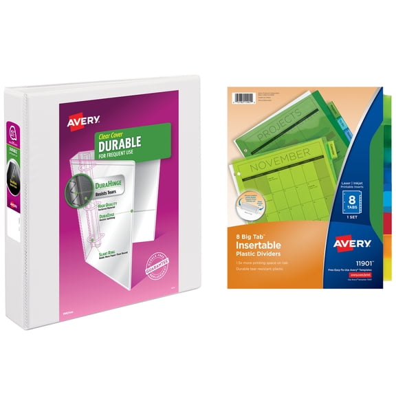 Avery® School Set, 1.5" White Binder, 8 Tab Insertable Tab Dividers