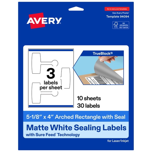 Avery® Sealing Labels, 5-1/8" x 4", TrueBlock Matte White, 30 Total