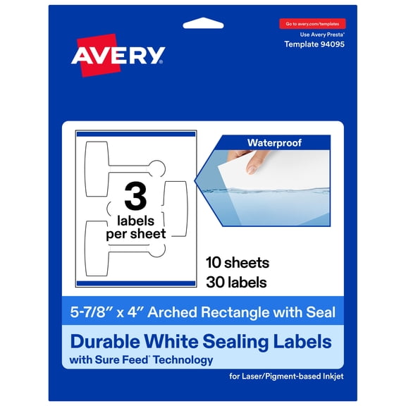 Avery® Sealing Labels, 5-7/8" x 4", Durable White Film, 30 Total