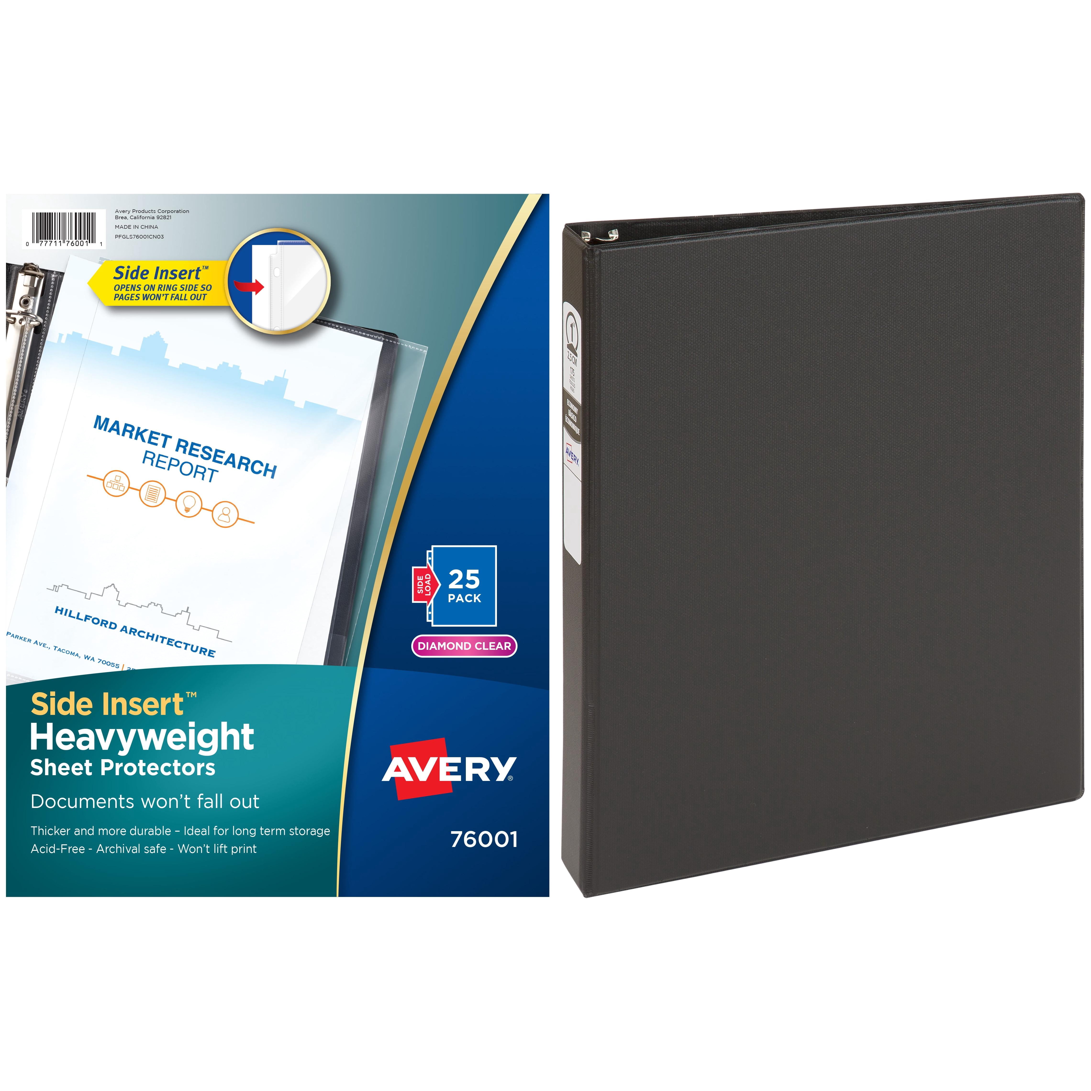 Avery Secure Side-Load Sheet Protectors, Heavy Gauge, Letter, Diamond Clear, 25-Pack and Avery 1" Economy Round Ring Reference Binder, Black Bundle