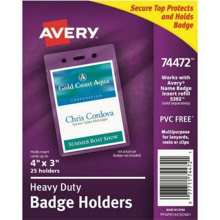 Secure Top Heavy-Duty Badge Holders, Vertical, 3w x 4h, Clear, 25/Pack Secure Top Heavy-Duty Badge Holders, Vertical, 3w x 4h, Clear, 25/Pack