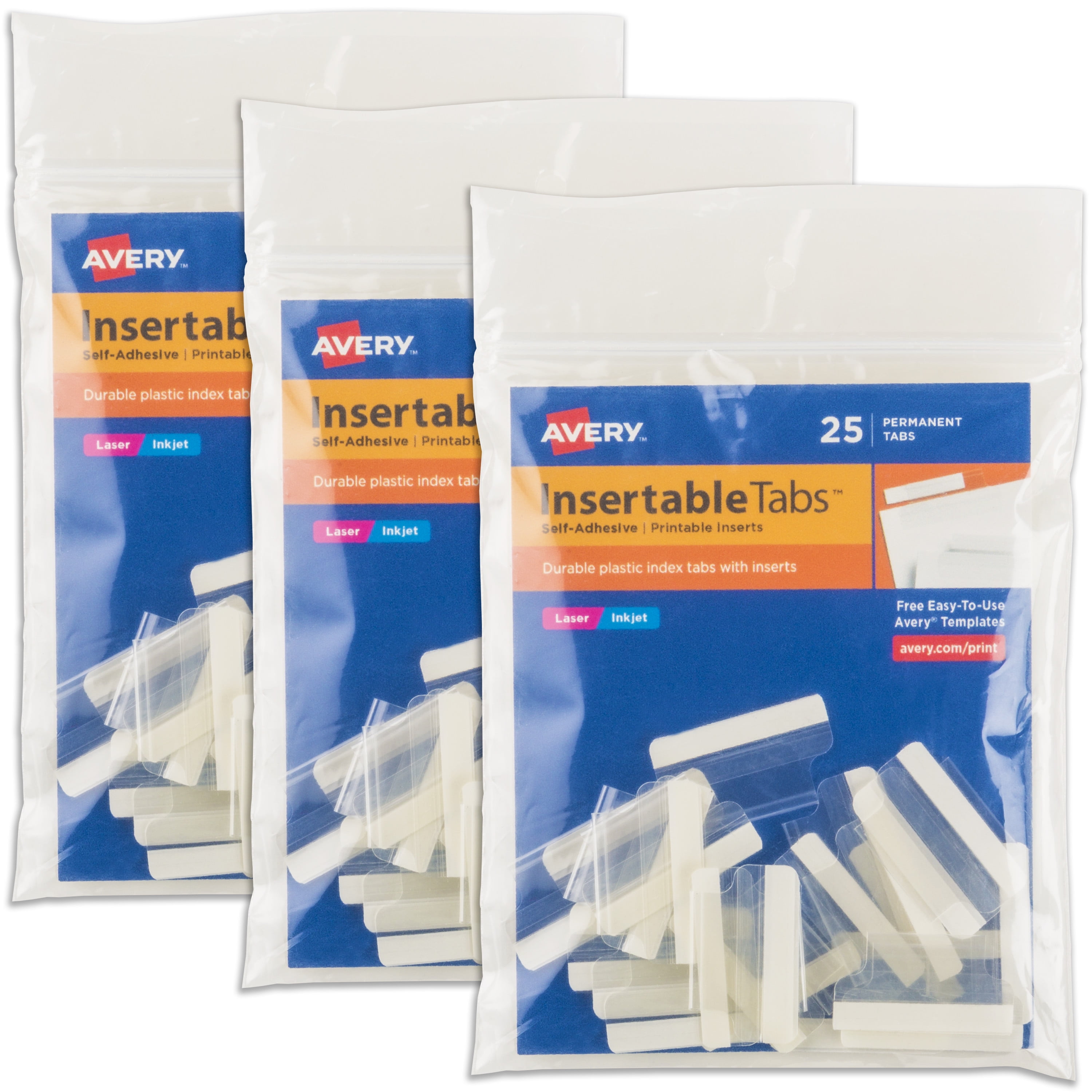 Avery SelfAdhesive Index Tabs with Printable Inserts, 1 inch, 25 Tabs