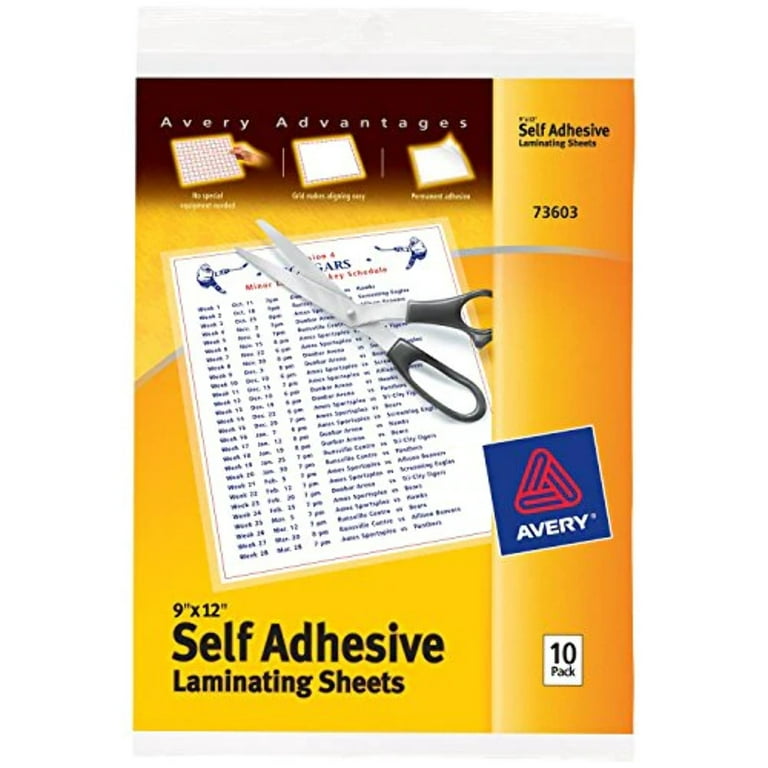 Avery Clear Laminating Sheets, 9 x 12, Permanent Self-Adhesive, 10 Sheets (73603)