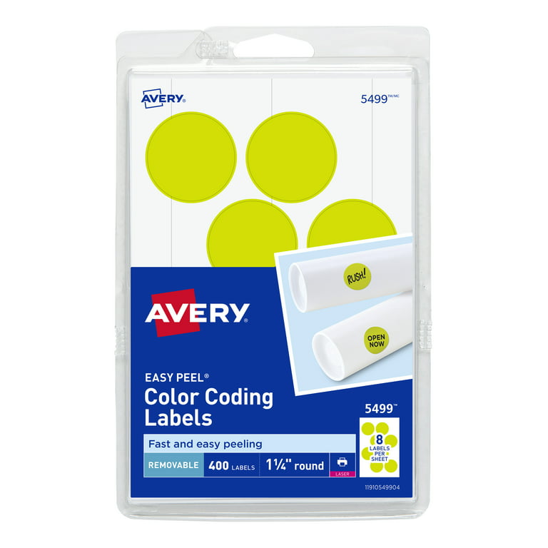 Avery Self-Adhesive Removable Labels, 1-1/4 Diameter, Yellow Neon, 400 per  Pack (5499) 