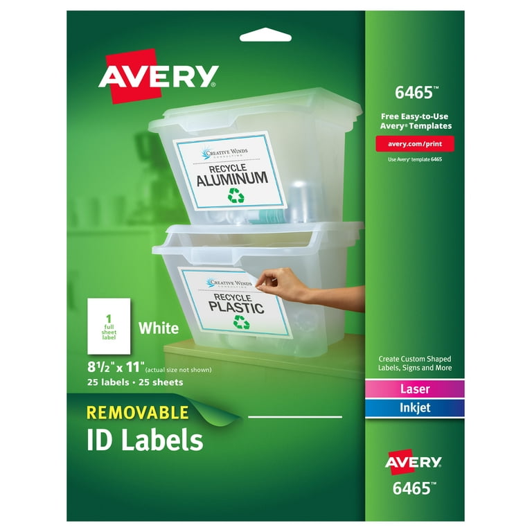 Full Sheet Printable Labels, 8.5 x 11 inch, 25/Pack, White