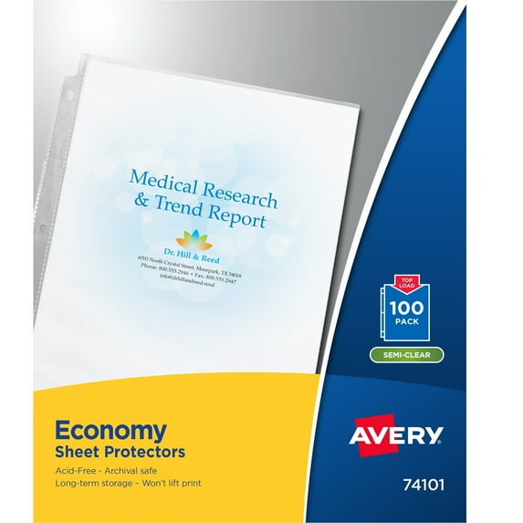 Avery Semi-Clear Economy Sheet Protectors, Top Load, 100ct (74101)