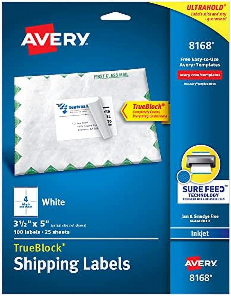 Avery Shipping Address Labels, Inkjet Printers, 100 Labels, 31/2 x 5