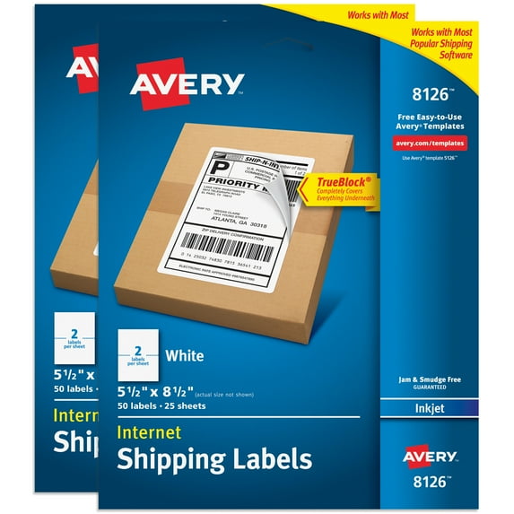 Avery Shipping Labels, 5.5" x 8.5", White, 100 Labels (8126)