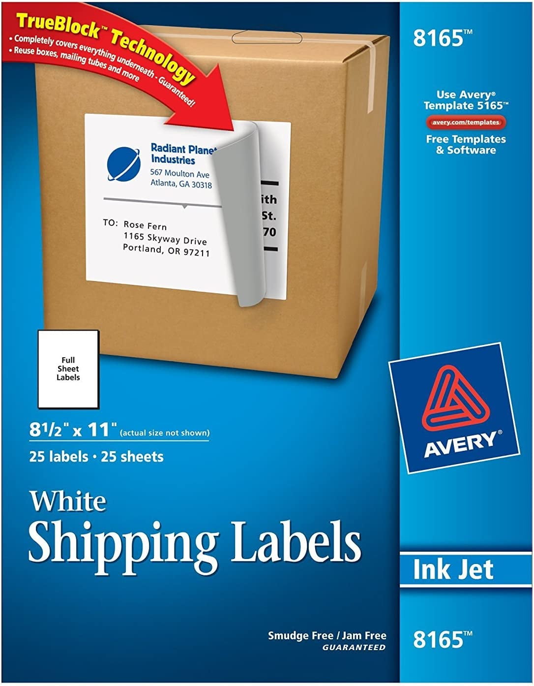 Avery Shipping Address Labels, Inkjet Printers, 25 Labels, Full Sheet
